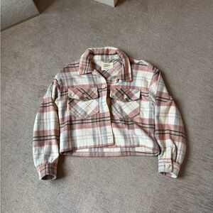 Ashley By 26 International Pink and Cream Plaid Cropped Shacket